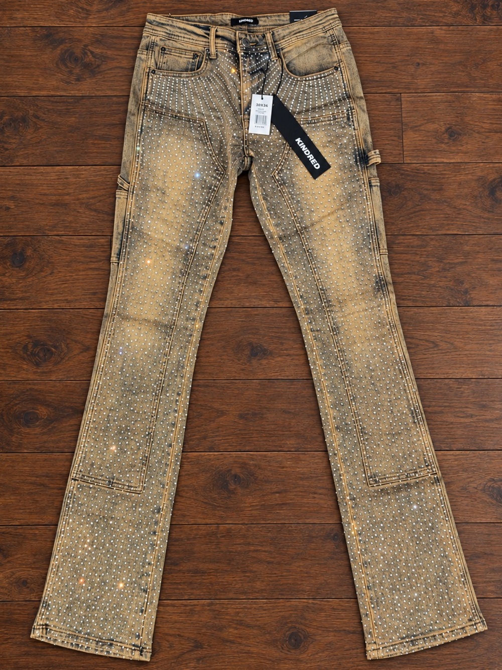 Vegas Rhinestone Carpenter Jeans Tan 30x36 NWT